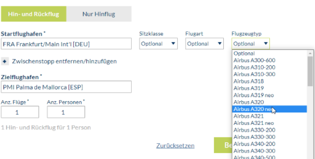 Screenshot der Atmosfair Seite