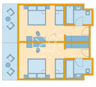 Zimmerskizze Djerba Familienzimmer mit Verbindungstür Haupthaus Meerblick